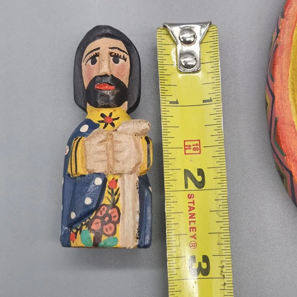 Handpainted Wooden Nativity Set Folk Art Colorful Table Piece Handcarved Mexico
